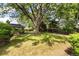 Lush backyard with large shade tree, green lawn, and cozy stone patio at 2934 S Columbine St, Denver, CO 80210