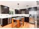 Updated kitchen featuring stainless steel appliances, dark cabinetry, and kitchen island at 2934 S Columbine St, Denver, CO 80210