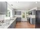 Modern kitchen with gray cabinets, granite countertops, and stainless steel appliances at 2026 S Pitkin St, Aurora, CO 80013
