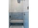 Walk-in shower with blue and white tile at 1312 Jade Ln, Longmont, CO 80504