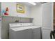 Functional laundry room with modern washing machine and dryer, shelving, and ample storage space at 8205 Pennsylvania St, Denver, CO 80229