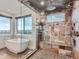 Spa-like bathroom with a large walk-in shower, soaking tub, and modern fixtures at 2635 Spruce Meadows Dr, Broomfield, CO 80023