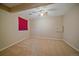 Neutral bedroom with neutral carpet, a modern ceiling fan, and a window with red blinds at 22124 E Euclid Dr, Aurora, CO 80016