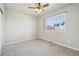 Bedroom features include neutral walls, carpet and a ceiling fan at 1601 Venice Ln, Longmont, CO 80503