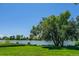 Expansive backyard featuring mature trees and serene lake views under a clear blue sky at 4790 W Lakeridge Rd, Denver, CO 80219