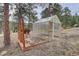Outdoor greenhouse on a wooden platform, surrounded by trees and foliage at 27857 Apex Cir, Evergreen, CO 80439