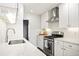 Contemporary kitchen with white cabinetry, stainless steel appliances, and stylish countertops at 1360 S Hudson St, Denver, CO 80222