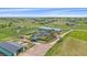 Panoramic aerial view showcasing the property's buildings, green fields, and serene surroundings at 9255 N Delbert Rd, Parker, CO 80138