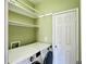 Bright laundry room with modern appliances, shelving, and crisp white trim, making chores a pleasure at 6725 S Winnipeg Cir # 106, Aurora, CO 80016