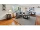 Comfortable living room with hardwood floors, a plush gray sofa, and a decorative area rug at 7521 S Race St, Centennial, CO 80122