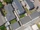 Overhead shot of modern homes, small yards, garages, and a car parked on the street at 1568 Wolff St, Denver, CO 80204