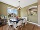 Charming dining area with a modern light fixture and view of the landscaped backyard at 7869 Solstice Way, Castle Rock, CO 80108