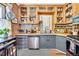 Rustic kitchen with brick wall, wood cabinets, stainless steel appliances, and lots of natural light at 2236 Forest St, Denver, CO 80207