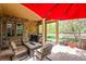 Covered patio with comfortable seating and a spa, perfect for outdoor relaxation at 671 Hiddenbrook Ct, Littleton, CO 80126