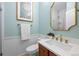 Charming powder room with stylish fixtures and a decorative mirror at 10837 Fox Sedge Way, Highlands Ranch, CO 80126