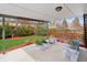 Covered patio overlooks the manicured backyard with a lush lawn and privacy fence at 7079 S Tamarac Ct, Centennial, CO 80112