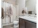Well-appointed bathroom with shower over tub, modern vanity, white cabinets, and updated fixtures at 2868 Kingston St, Denver, CO 80238