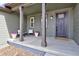 Inviting front porch with seating area and a stylish front door at 12628 Bayshore St, Firestone, CO 80504