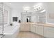 Bright bathroom featuring a soaking tub, and double sink vanity with ample countertop space at 3695 Quail St, Wheat Ridge, CO 80033