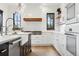 Modern kitchen with a farmhouse sink, stainless steel appliances, and a large island at 815 E Westglow Ln, Greenwood Village, CO 80121