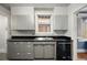 Retro kitchen with sleek countertops, stainless steel sink, and gray cabinetry at 346 N Corona St, Denver, CO 80218