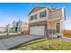 Inviting two-story home showcasing its exterior with a two-car garage, set in a well-maintained neighborhood at 18029 Dandy Brush Ln, Parker, CO 80134