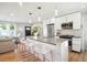 Open-concept kitchen featuring an island with seating, stainless steel appliances, and stylish lighting at 1888 S Filbert Ct, Denver, CO 80222