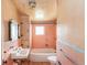 Vintage bathroom features pink tile, classic fixtures, and a built in medicine cabinet at 1445 Saint Paul St, Denver, CO 80206