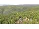 Breathtaking aerial view of a secluded home nestled among lush, green trees on a hillside at 13910 Blue Jay Ln, Larkspur, CO 80118