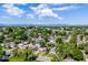 Aerial view of neighborhood with lush trees, charming homes and mountain backdrop at 1955 Ingalls St, Lakewood, CO 80214