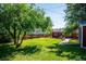 Extensive backyard with shed, patio, green grass and mature trees at 1955 Ingalls St, Lakewood, CO 80214