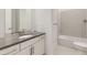 This bathroom features a modern vanity and fixtures, and a large mirror at 3856 Treadway Pt, Castle Rock, CO 80108