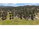 Aerial view of the property surrounded by tall green trees in a mountain community at 29827 Gigi Rd, Evergreen, CO 80439
