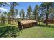 Rustic wooden outbuilding surrounded by trees, offering a tranquil setting at 29827 Gigi Rd, Evergreen, CO 80439