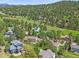 Stunning aerial view of homes nestled among lush greenery and mature trees on a sunny day at 31412 N Bermuda Dunes Dr, Evergreen, CO 80439