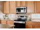 Kitchen features stainless steel appliances, granite counters and modern backsplash at 3415 Florence Way, Denver, CO 80238