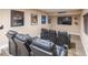 Home theater room with comfortable seating, movie decor, and a large screen for entertainment at 15484 E 115Th Ave, Commerce City, CO 80022