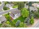 Birds eye view showcasing a private backyard with a patio, mature trees, and lush landscaping at 5853 S Havana Ct, Englewood, CO 80111