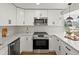 Bright kitchen with stainless steel appliances, white cabinets, white countertops, and stylish backsplash at 4947 Saint Paul St, Denver, CO 80216