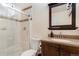 Clean bathroom with shower/tub combo and vanity at 7242 E 133Rd Cir, Thornton, CO 80602