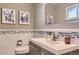 Stylish bathroom featuring a sleek vanity, modern fixtures, and decorative tile accents at 6900 S Clermont St, Centennial, CO 80122