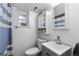 Cozy bathroom featuring a gray vanity, commode, and built-in cabinet for storage at 111 S Perry St, Denver, CO 80219