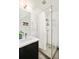 Sleek bathroom featuring a glass shower, modern vanity, and contemporary fixtures at 3435 Lawrence St, Denver, CO 80205