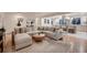 Bright, open living room with a plush sectional sofa, stylish round coffee table, and view into the modern kitchen at 2674 S Krameria St, Denver, CO 80222