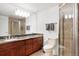 This bathroom offers a granite vanity, and glass enclosed shower at 510 Castle Pines Dr, Castle Rock, CO 80108