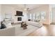 Spacious living room with a cozy fireplace, lots of sunlight, and stylish decor at 8778 S Quatar St, Aurora, CO 80016