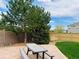 Backyard featuring patio, picnic table, grass, trees and stone wall at 16893 Trail View Cir, Parker, CO 80134