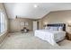 Spacious carpeted main bedroom with vaulted ceilings and artwork at 10646 Amesbury Way, Highlands Ranch, CO 80126