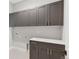 Functional laundry room with gray cabinets, white countertop, and plenty of storage space at 1425 Burt Ave, Berthoud, CO 80513