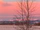 Backyard featuring a snowy field with a distant mountain view and a tree silhouette at 800 Meadowlark Dr, Erie, CO 80516